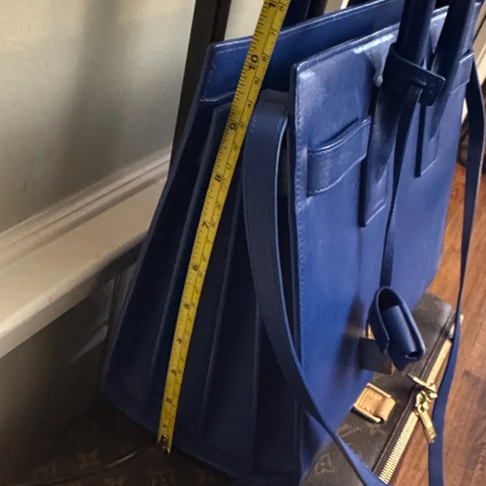 Saint Laurent Paris Electric Blue Leather Satchel with Gold Hardware Medium